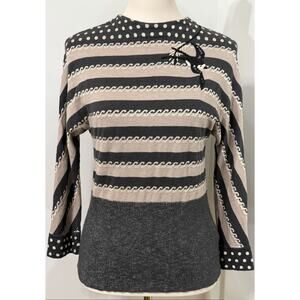 Lia Molly Anthropologie Bird Long Sleeve Black Beige Sweater Shirt Top M Medium